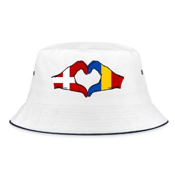Rumänien Dänemark Flagge Hände Herzform - Bucket Hat - Weiß/Navy - Vorne