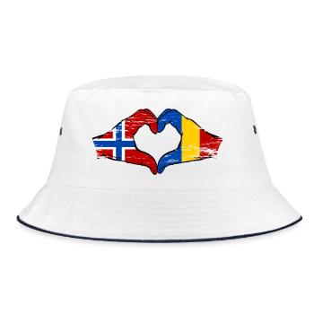 Norwegen Rumänien Flagge Hände Herzform used - Bucket Hat - Weiß/Navy - Vorne