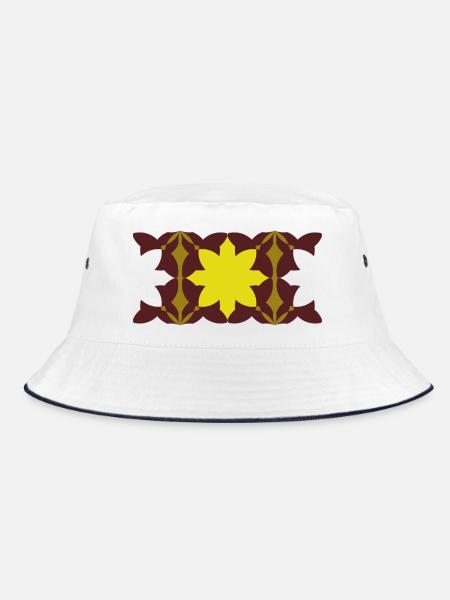 Kaleidoskop Gelb-Maron Muster - Bucket Hat - Weiß/Navy