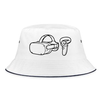 VR Brille Controller Grafik - Bucket Hat - Weiß/Navy - Vorne