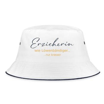 Erzieherin - wie Löwenbändiger, nur krasser - Bucket Hat - Weiß/Navy - Vorne