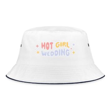 Hot Girl Wedding – JGA Trend-Design - Bucket Hat - Weiß/Navy - Vorne