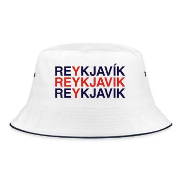 REYKJAVIK Iceland Island Flagge - Bucket Hat - Weiß/Navy - Vorne