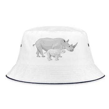 Rhino with baby, Rhinos - Bucket Hat - white/navy - Front