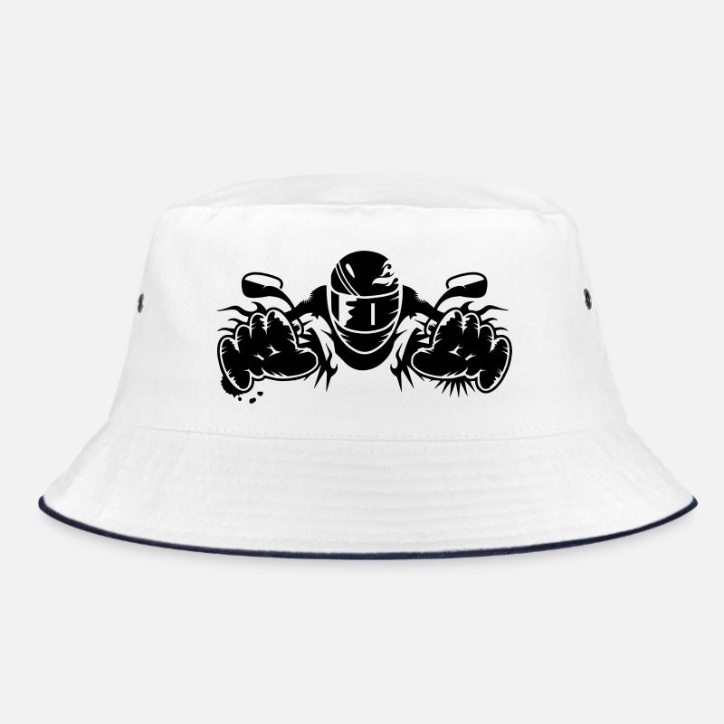 Motorradfahrer mit Motorrad Lenker und Helm Bucket Hat