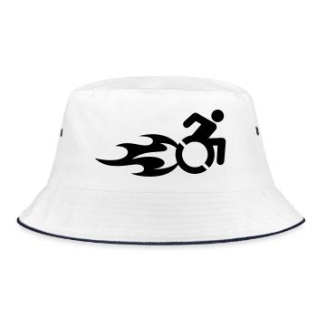 Wheelchair user with flames # - Bucket Hat - white/navy - Front