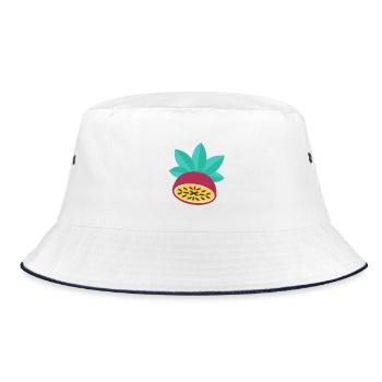 Maracuja Illustration – Sommer Frucht Motiv - Bucket Hat - Weiß/Navy - Vorne