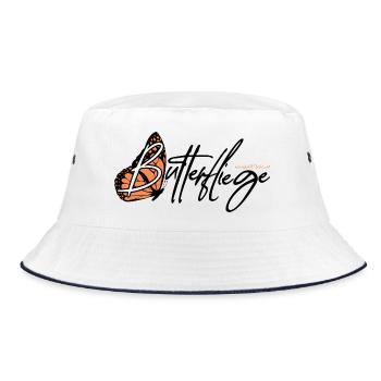 Butterfliege - Butterfly - Schmetterling, Wortwitz - Bucket Hat - Weiß/Navy - Vorne
