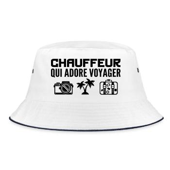 Reisende & Autofahrer: Leidenschaft & Entdeckung - Bucket Hat - Weiß/Navy - Vorne