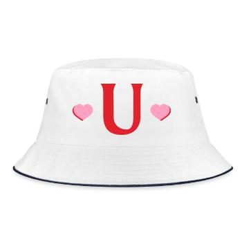 Buchstabe u Rote Herzen - Bucket Hat - Weiß/Navy - Vorne