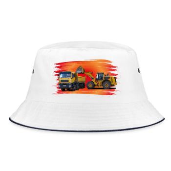 Laster und Bagger auf rot - Bucket Hat - Weiß/Navy - Vorne