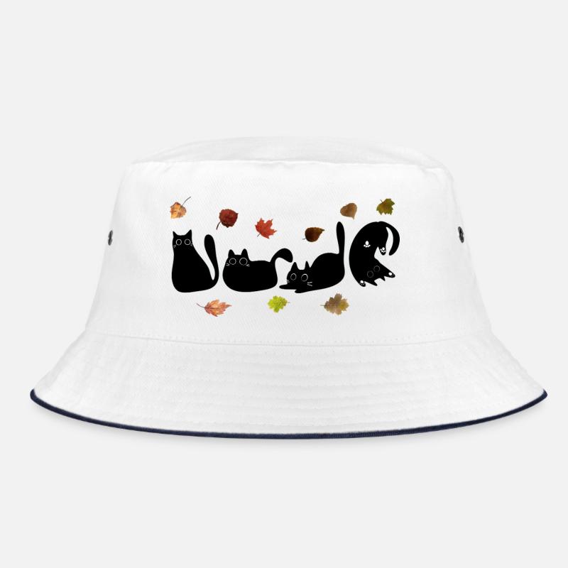 Skurrile Katzen-Strichkunst mit Herbstblättern Bucket Hat