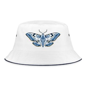 Mystic Midnight – Blue Flower Moth Art - Bucket Hat - white/navy - Front