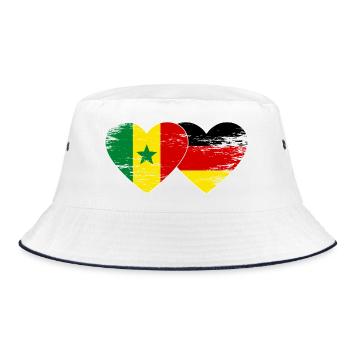 Senegal Germany Flag Heart used - Bucket Hat - white/navy - Front