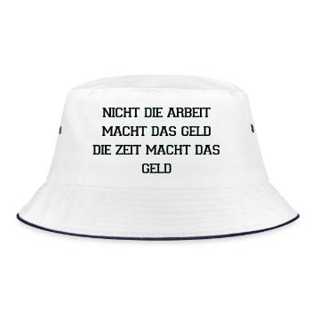 Zeit Macht Geld Zitat - Bucket Hat - Weiß/Navy - Vorne