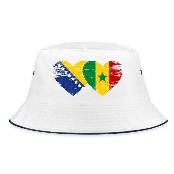 Bosnien Senegal Flagge Herz - Bucket Hat - Weiß/Navy - Vorne