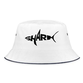  BLACK Shark Wordmark Typography with Fin - Bucket Hat - white/navy - Front