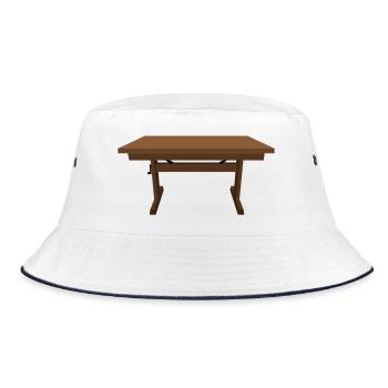 Rustic wooden table illustration of the Mufuti - Bucket Hat - white/navy - Front