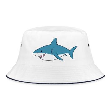 Karikaturhai mit breitem Lächeln - Bucket Hat - Weiß/Navy - Vorne