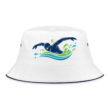 Schwimmer Sport Schwimmen Wasserheld Motiv - Bucket Hat - Weiß/Navy - Vorne