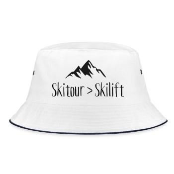 Skitour Design - Skitour besser als Skilift - Bucket Hat - Weiß/Navy - Vorne