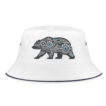 Kibernetischer Bär Circuit-Muster - Bucket Hat - Weiß/Navy - Vorne