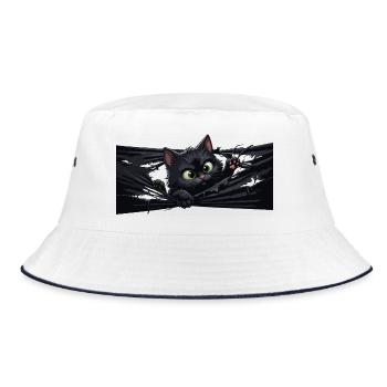 Black cat in the shade - Bucket Hat - white/navy - Front