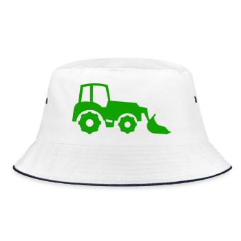 Green tractor with plow silhouette - Bucket Hat - white/navy - Front