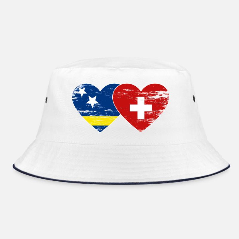 Curacao_Schweiz_Flagge_Herz_used Bucket Hat