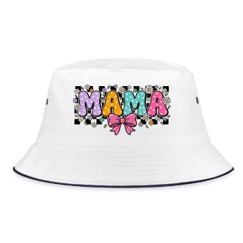Vintage MAMA Polka Dot and Large Pink Bow Chic - Bucket Hat - white/navy - Front