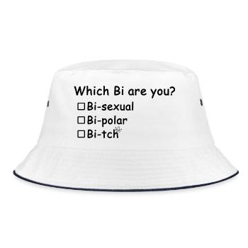 Welcher Bi bist du? - Ironischerweise - Bucket Hat - Weiß/Navy - Vorne