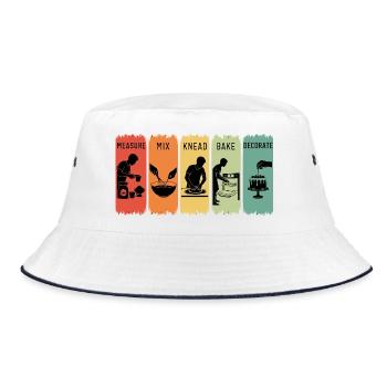 Retro Baker Schritte Messen Mischen Kneten Backen Geschenk - Bucket Hat - Weiß/Navy - Vorne
