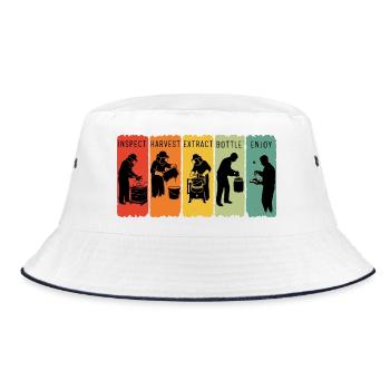 Retro Beekeeping Steps Honigbienenzucht Imker - Bucket Hat - Weiß/Navy - Vorne