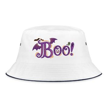Buh! Geister und Fledermäuse. - Bucket Hat - Weiß/Navy - Vorne