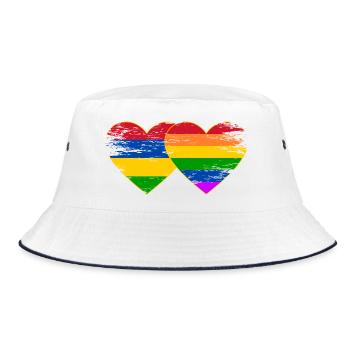 Mauritius Regenbogen Flagge Herz used - Bucket Hat - Weiß/Navy - Vorne