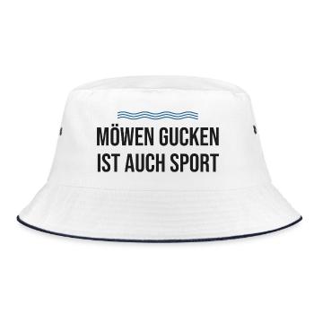 Möwen gucken ist auch Sport – Nordsee - Bucket Hat - Weiß/Navy - Vorne