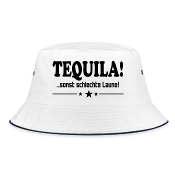 Tequila trinken Schlechte Laune Alkohol Saufen JGA - Bucket Hat - Weiß/Navy - Vorne