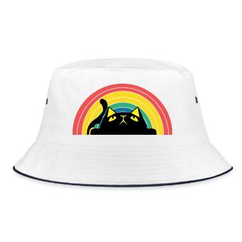 Katze Regenbogen Silhouette - Bucket Hat - Weiß/Navy - Vorne