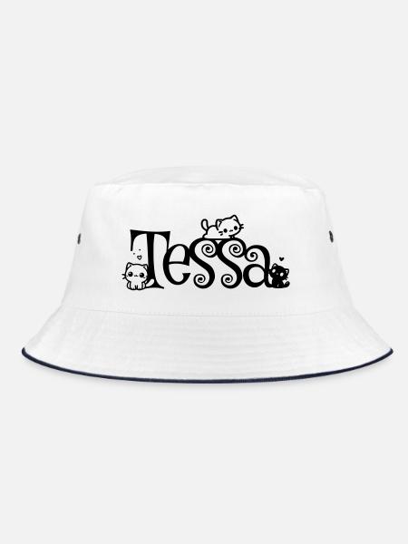 Tessa Name Vorname Kätzchenname - Bucket Hat - Weiß/Navy - Vorne