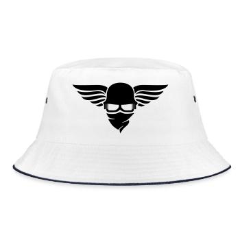 Motorcycle helmet with wing, biker helmet and biker glasses - Bucket Hat - white/navy - Front