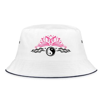 Lotus mit Yin & Yang Symbol - Bucket Hat - Weiß/Navy - Vorne