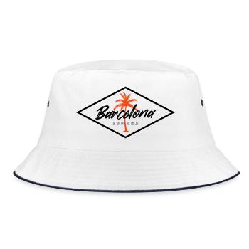 Barcelona Spanien Palmen Schriftzug - Bucket Hat - Weiß/Navy - Vorne