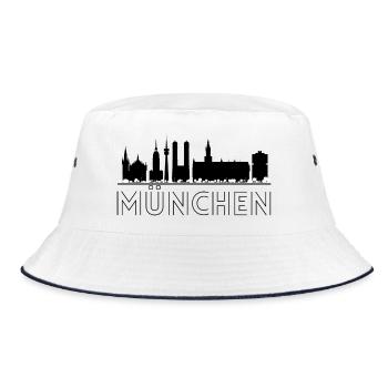 München Motiv mit Silhouette der Stadt in schwarz - Bucket Hat - Weiß/Navy - Vorne