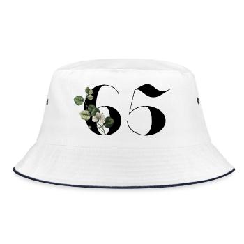 Nummer 65 Blumengrün - 65. Blumengeburtstag - Bucket Hat - Weiß/Navy - Vorne
