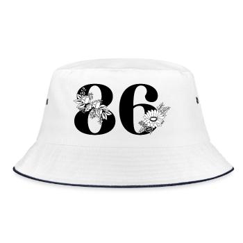 Nummer 86 Schwarze Blumen - 86. Blumengeburtstag - Bucket Hat - Weiß/Navy - Vorne