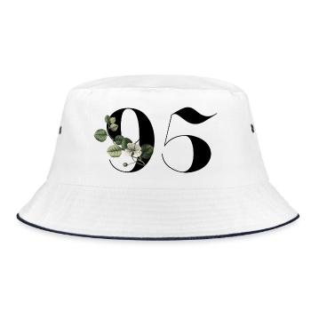 Nummer 95 Blumengrün - 95. Blumengeburtstag - Bucket Hat - Weiß/Navy - Vorne