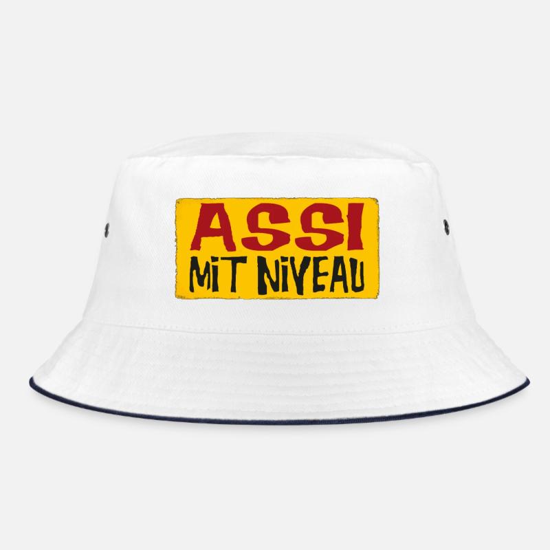 Assi Mit Niveau - Bucket Hat - Weiß/Navy