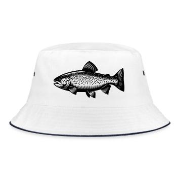 Vintage Rainbow Trout - Angler Fish Drawing - Bucket Hat - white/navy - Front