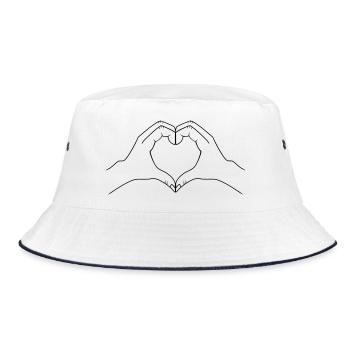 Personalisiertes Herzhände-Motiv – schlicht - Bucket Hat - Weiß/Navy - Vorne