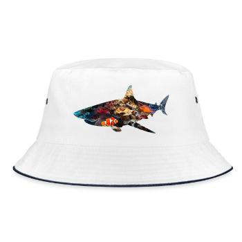 Korallenriff Hai-Fischsilhouette - Bucket Hat - Weiß/Navy - Vorne
